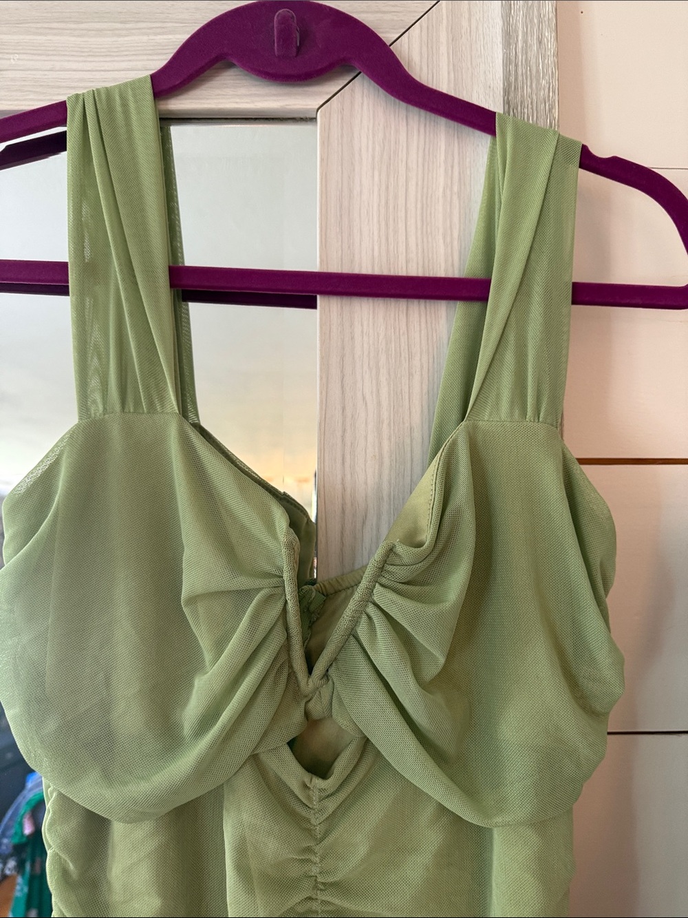 Green Ruched Maxi Dress with Tiered Hem - Picture 2 of 8